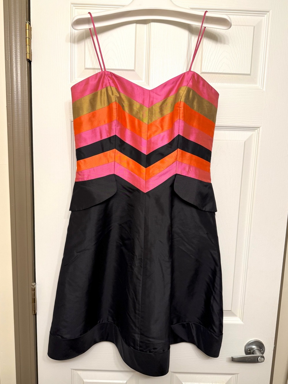 Marisa Baratelli 100% Silk Color Block Chevron Striped Spaghetti Strap Dress 4
